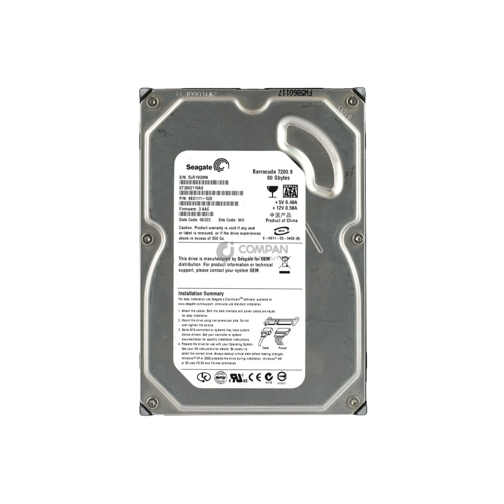ST3802110AS SEAGATE HARD DRIVE 80GB 7.2K 3G 3.5 LFF SATA